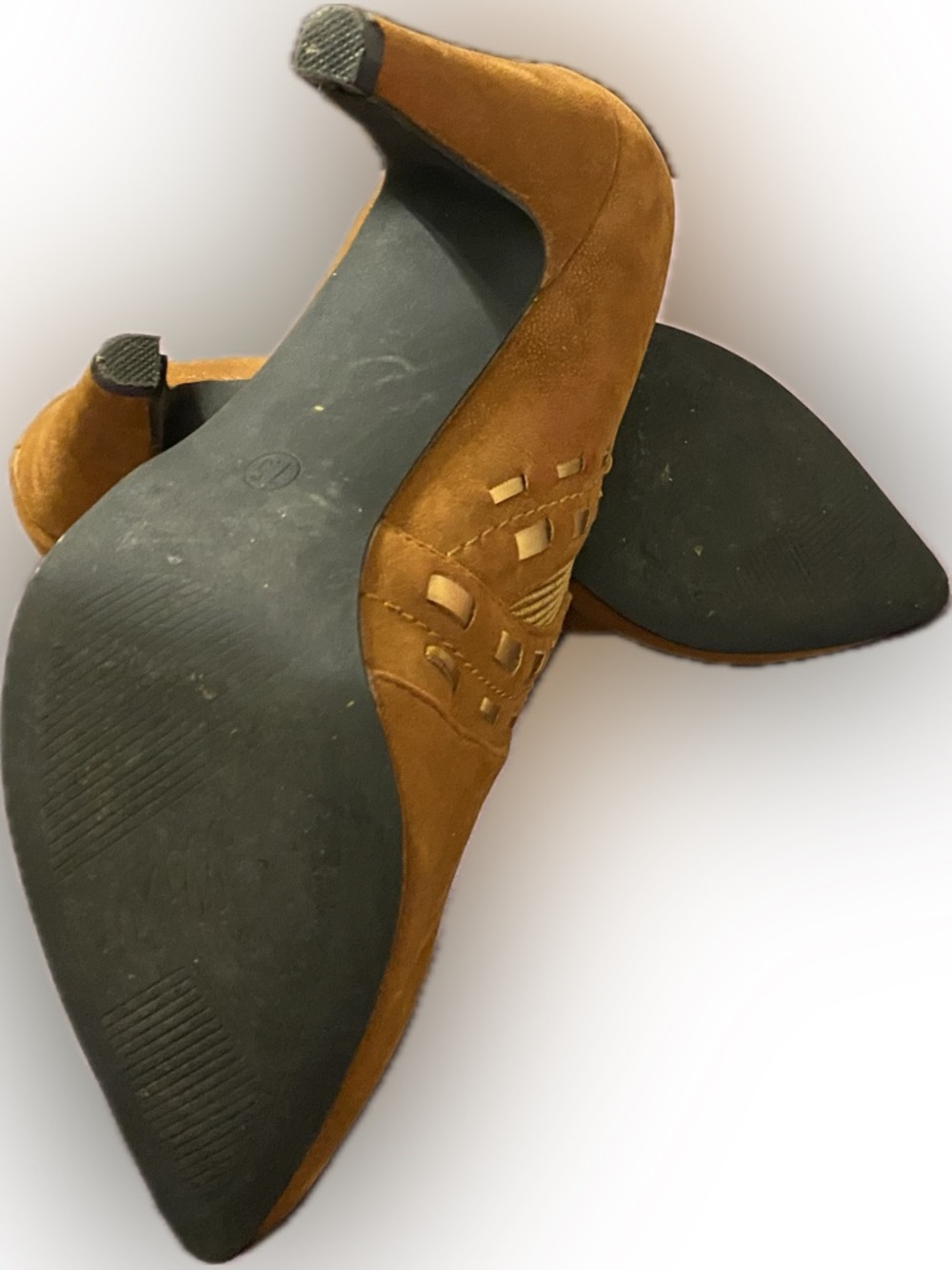 Pointed Suede Ankle Booties with Decorative Cutouts in Tan - Picture 15 of 16